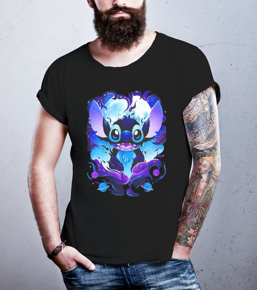 Stitch Experiment 626 Cosmic Darkness Cartoon T-Shirt