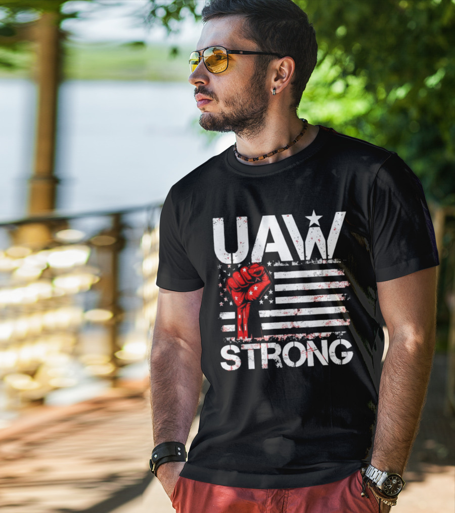 UAW Strong Red Fist American Flag T-Shirt