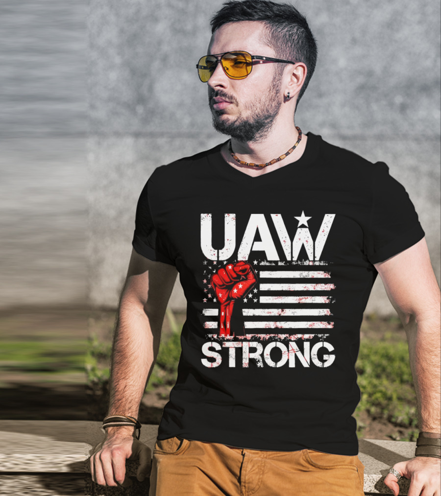 UAW Strong Red Fist American Flag T-Shirt