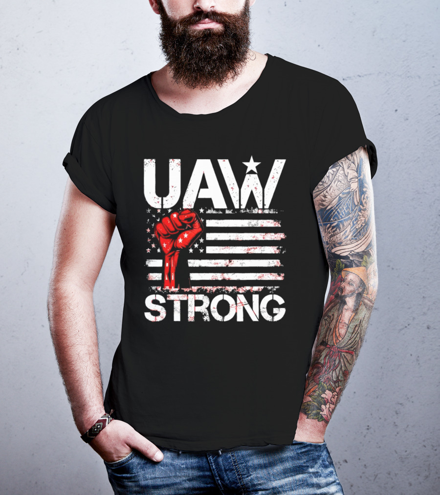 UAW Strong Red Fist American Flag T-Shirt