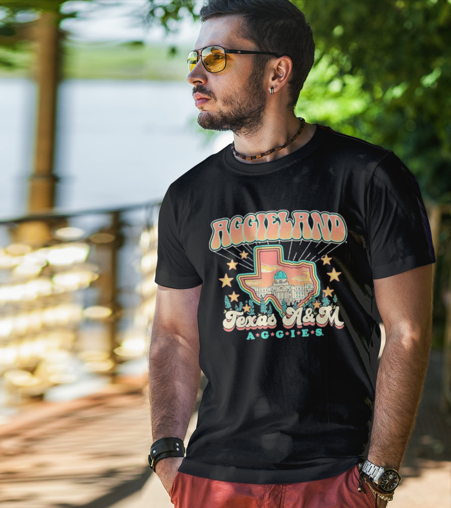 Aggieland Texas A&M Aggies Fiesta With Texas Outline And Stars T-Shirt