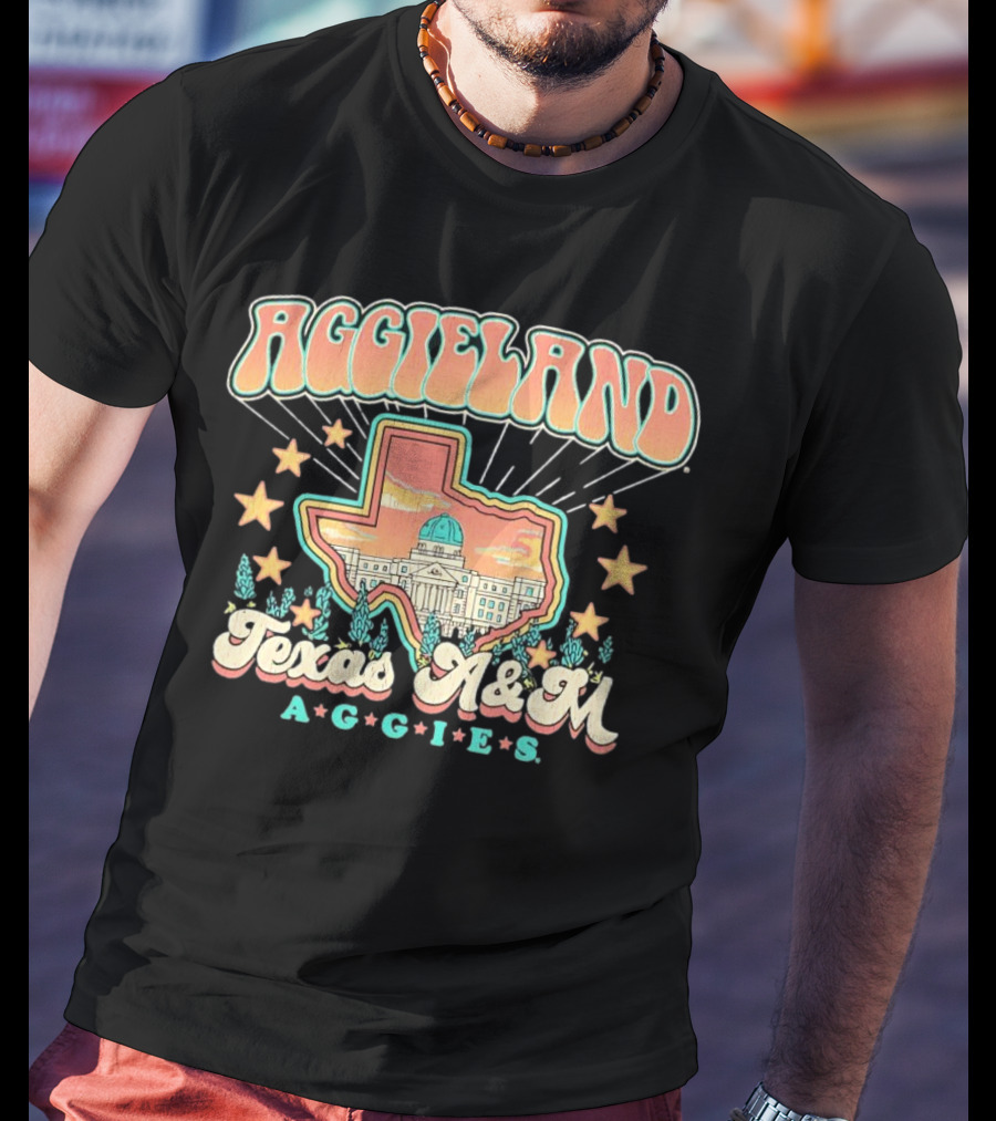 Aggieland Texas A&M Aggies Fiesta With Texas Outline And Stars T-Shirt