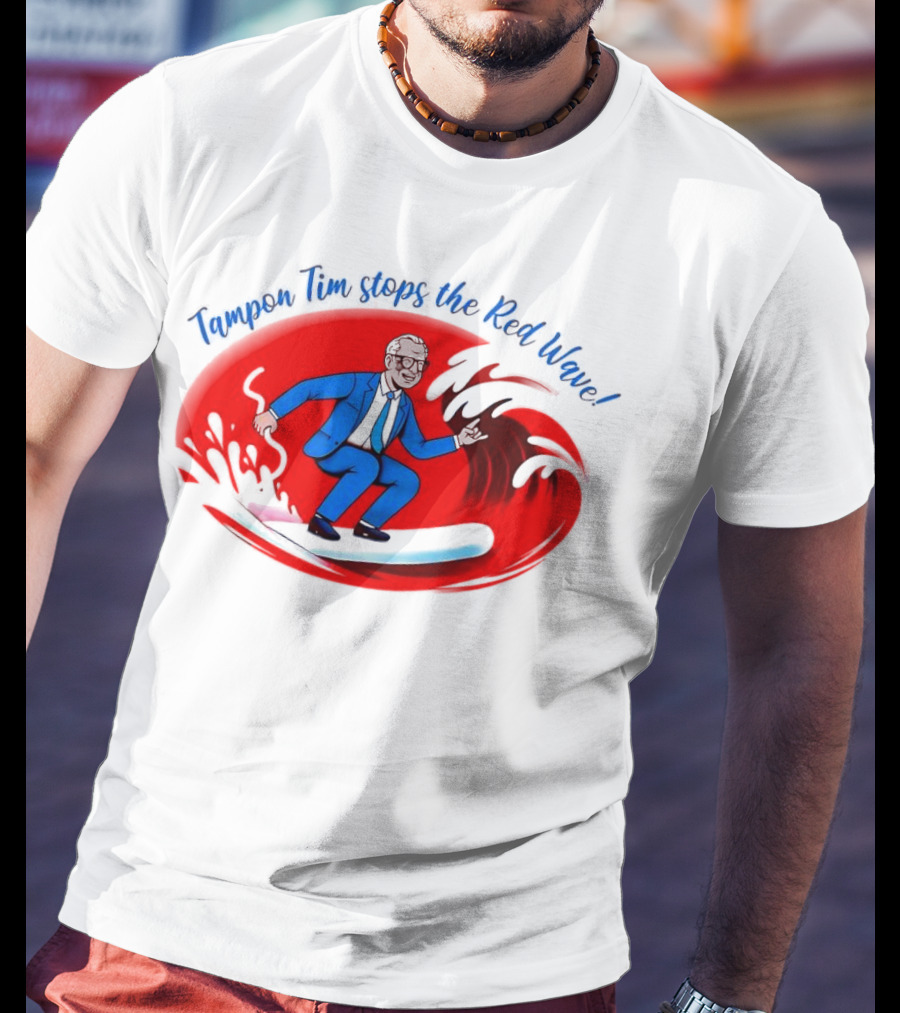 Tampon Tim Stops The Red Wave Surfing Cartoon T-Shirt