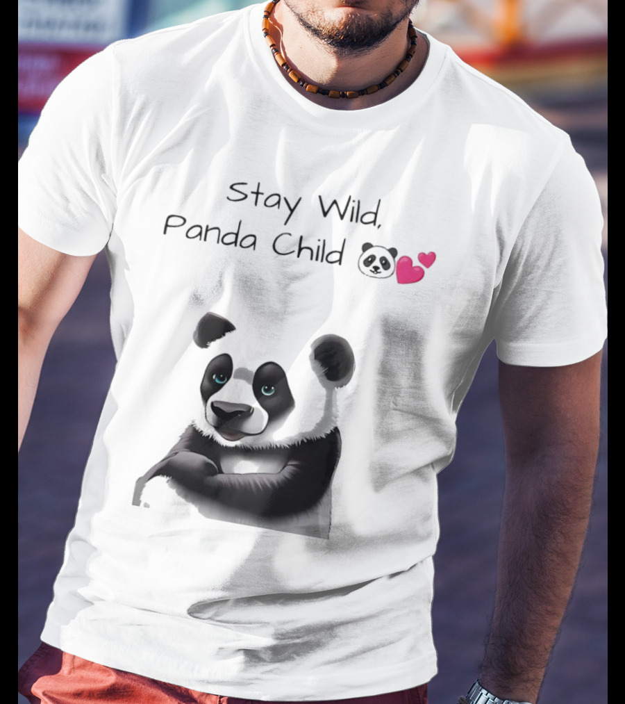 Stay Wild Panda Child Cute Emoji Panda Hearts T-Shirt