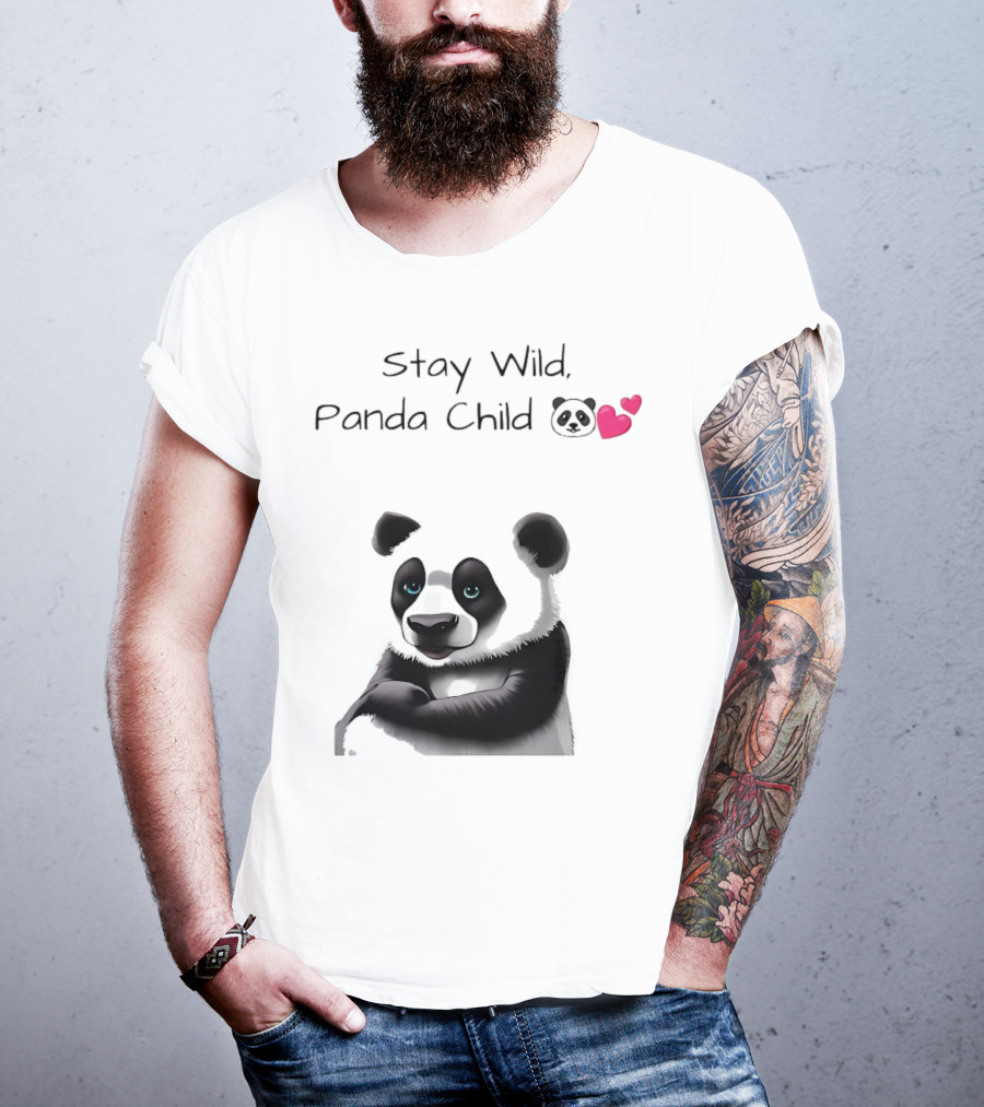 Stay Wild Panda Child Cute Emoji Panda Hearts T-Shirt