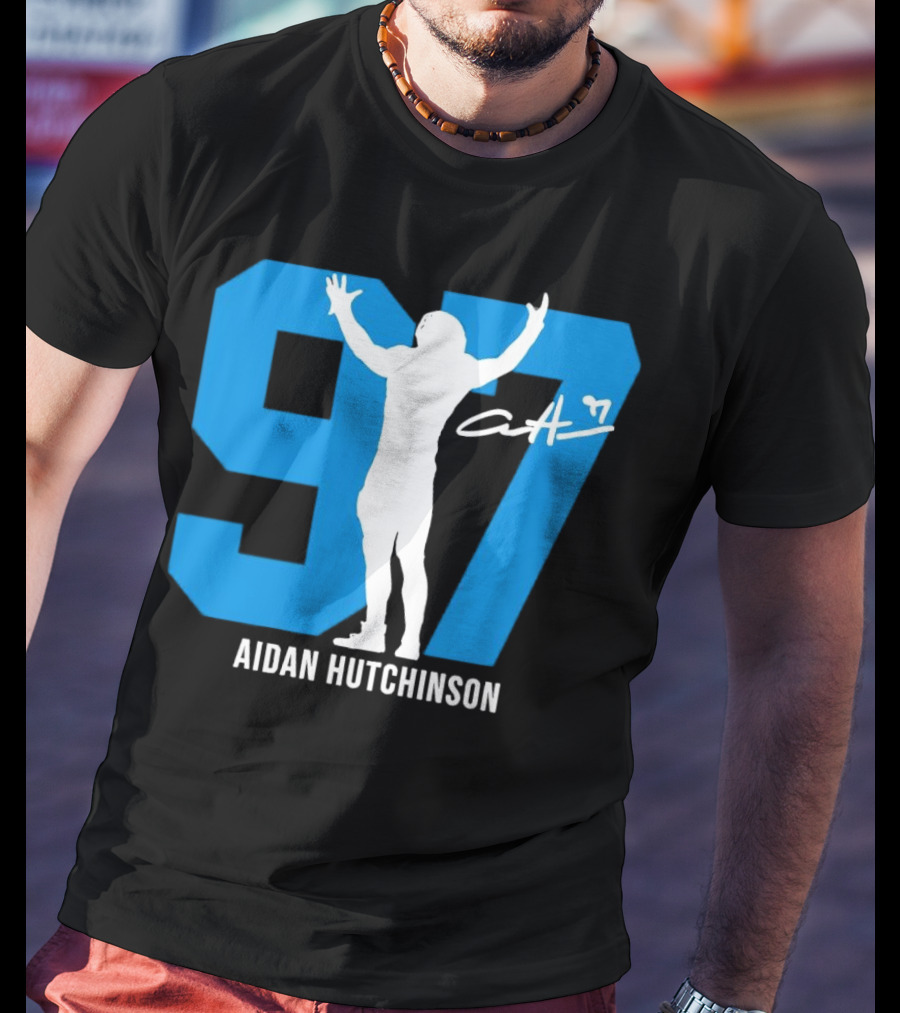 Aidan Hutchinson 97 Detroit Lions Silo Signature T-Shirt