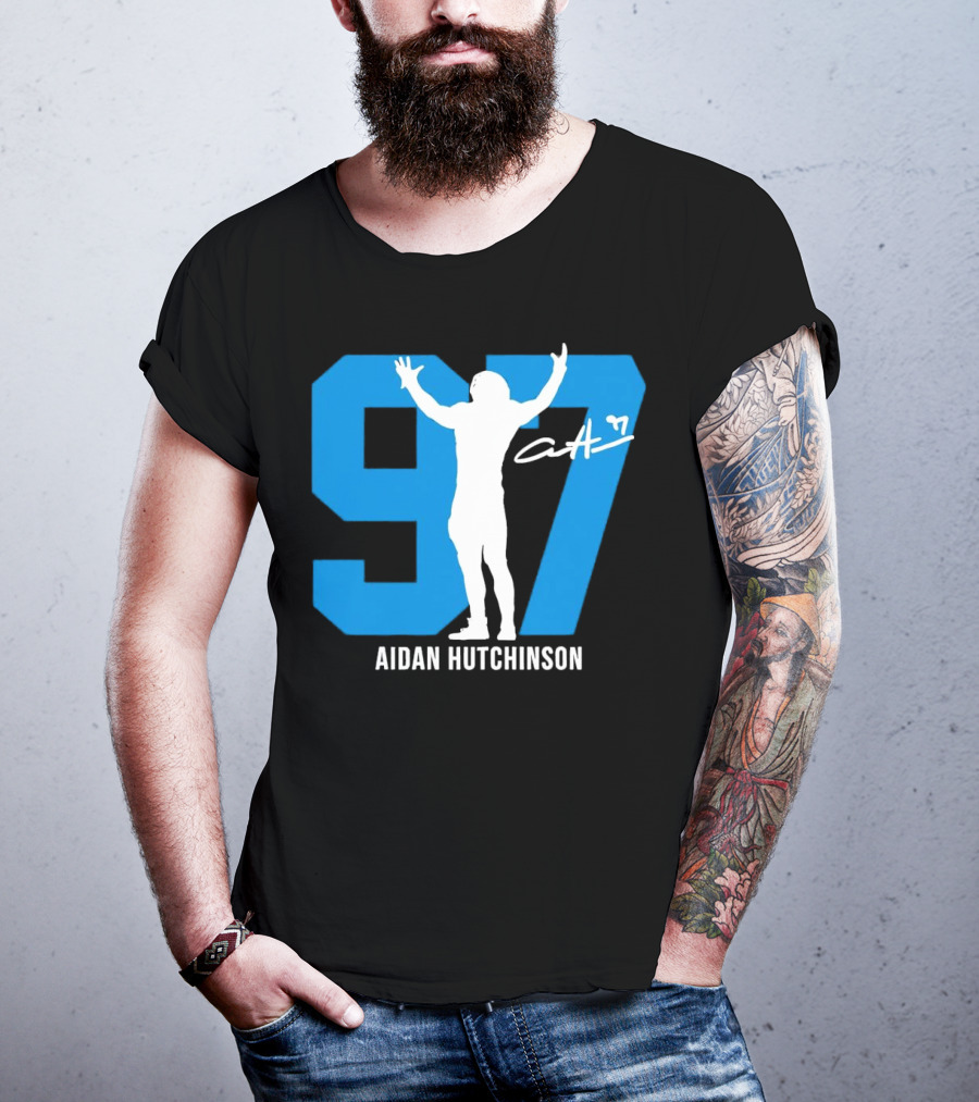 Aidan Hutchinson 97 Detroit Lions Silo Signature T-Shirt