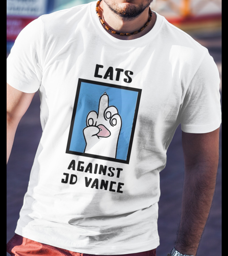 Cats Against JD Vance Middle Finger Paw Drawing T-Shirt