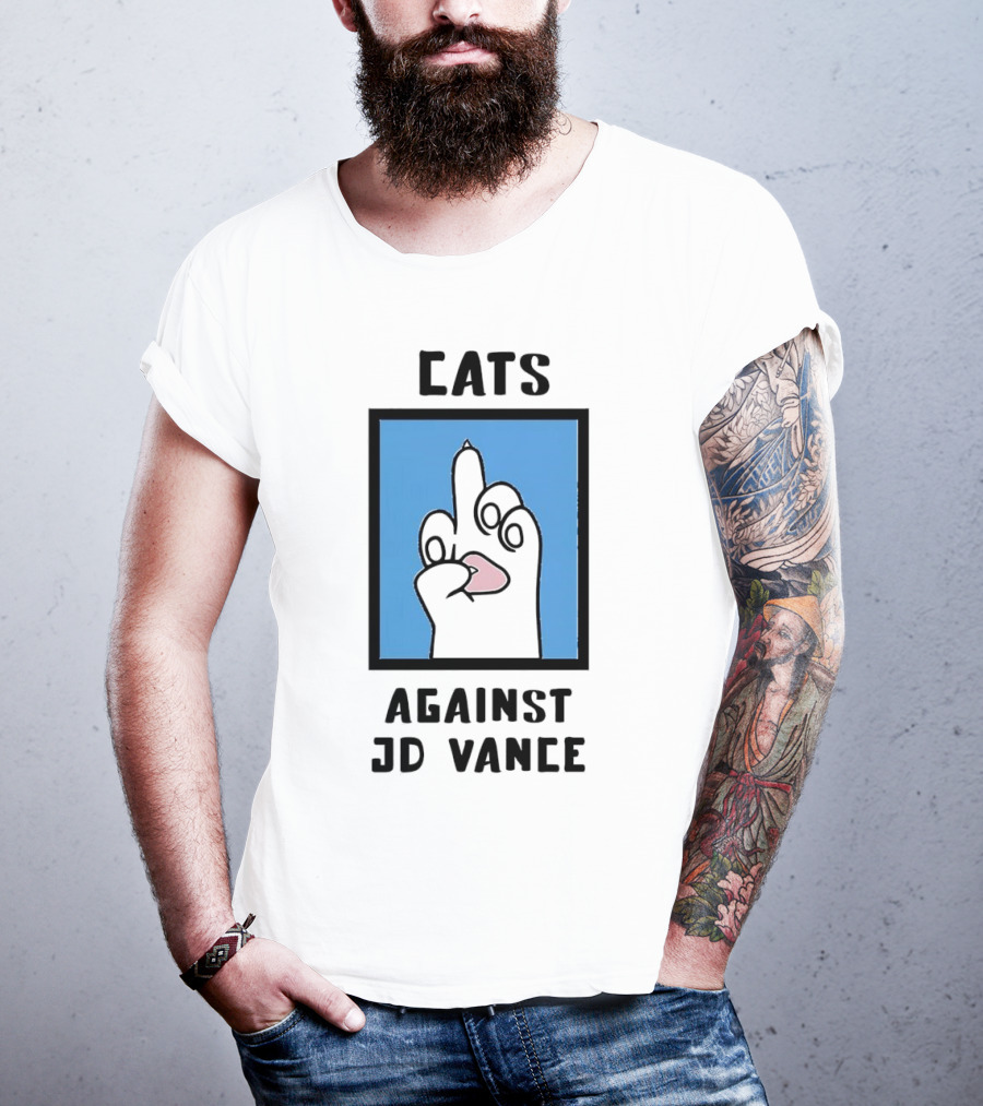 Cats Against JD Vance Middle Finger Paw Drawing T-Shirt