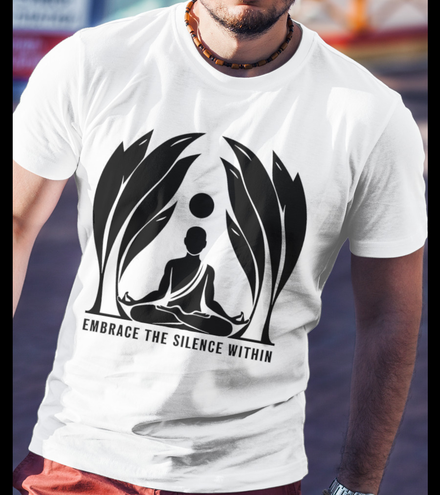 Embrace The Silence Within Meditation Silhouette And Enigmatic Leafy Eyes T-Shirt