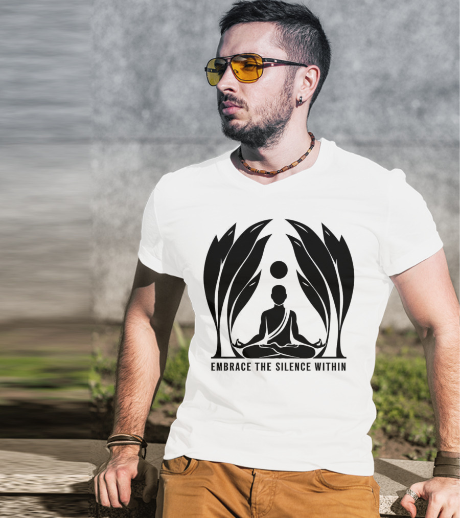 Embrace The Silence Within Meditation Silhouette And Enigmatic Leafy Eyes T-Shirt