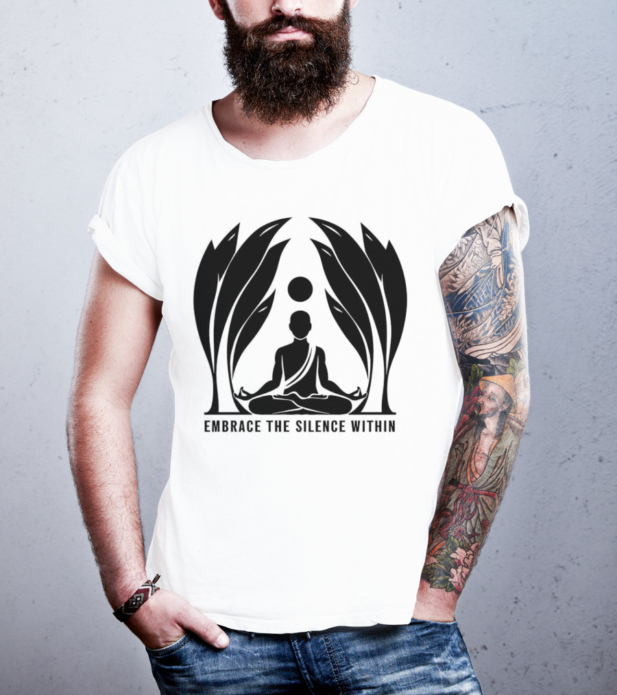 Embrace The Silence Within Meditation Silhouette And Enigmatic Leafy Eyes T-Shirt