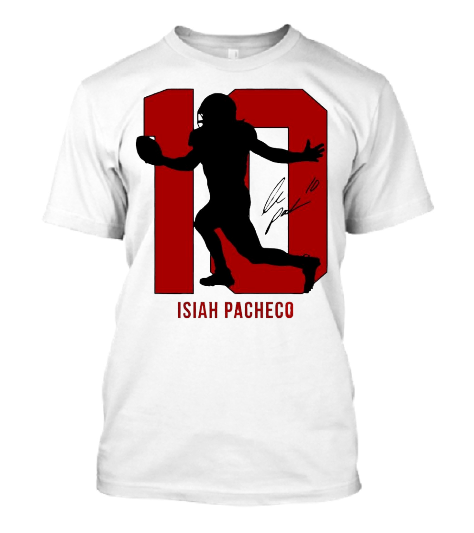 Isiah Pacheco Number 10 Kansas City Chiefs Silo Signature Action T-Shirt