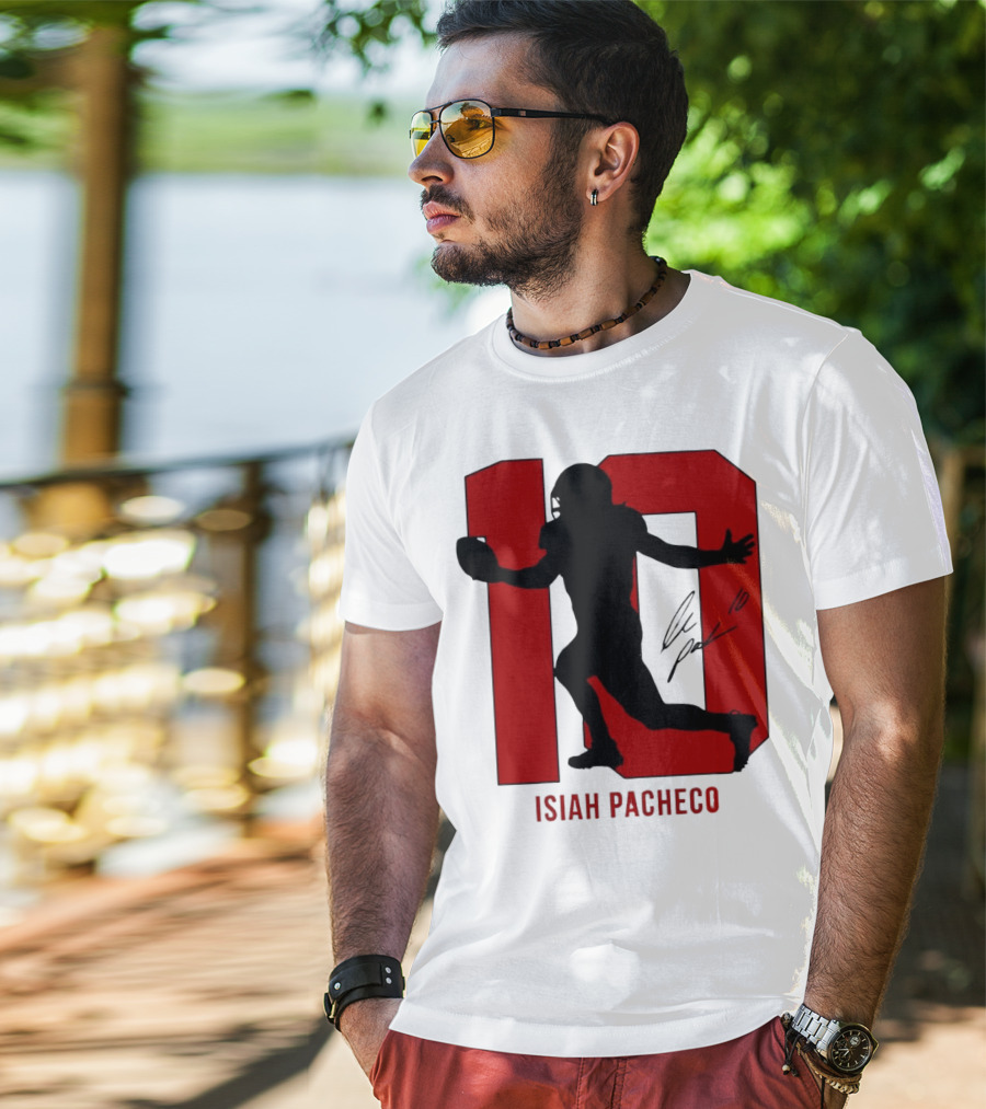 Isiah Pacheco Number 10 Kansas City Chiefs Silo Signature Action T-Shirt