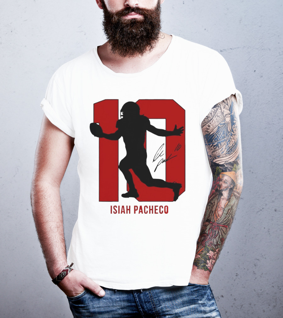 Isiah Pacheco Number 10 Kansas City Chiefs Silo Signature Action T-Shirt
