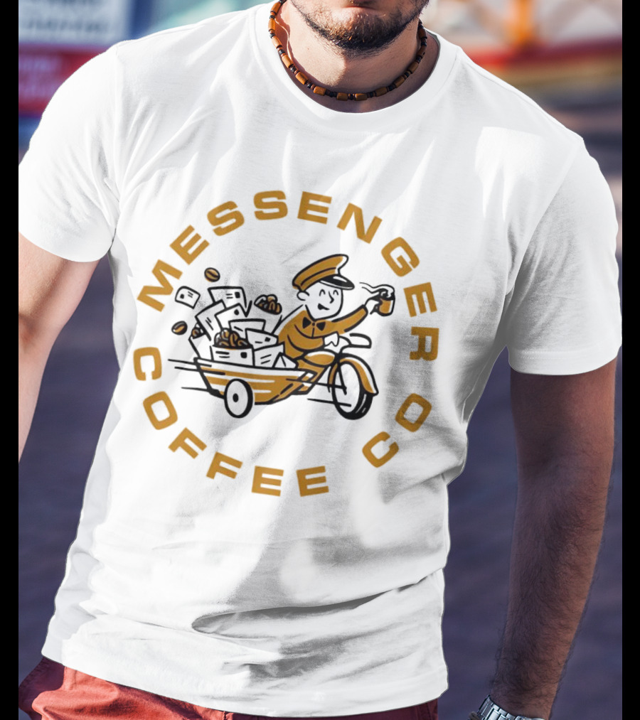 Messenger Coffee Co Joe Gatto Mailman With Coffee Cup T-Shirt