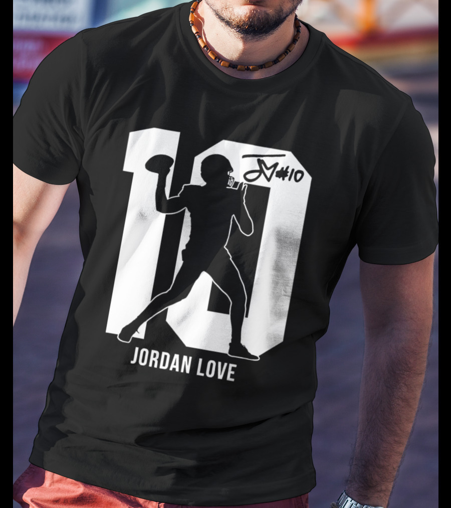 Jordan Love Green Bay Packers Number 10 Silhouette Signature T-Shirt