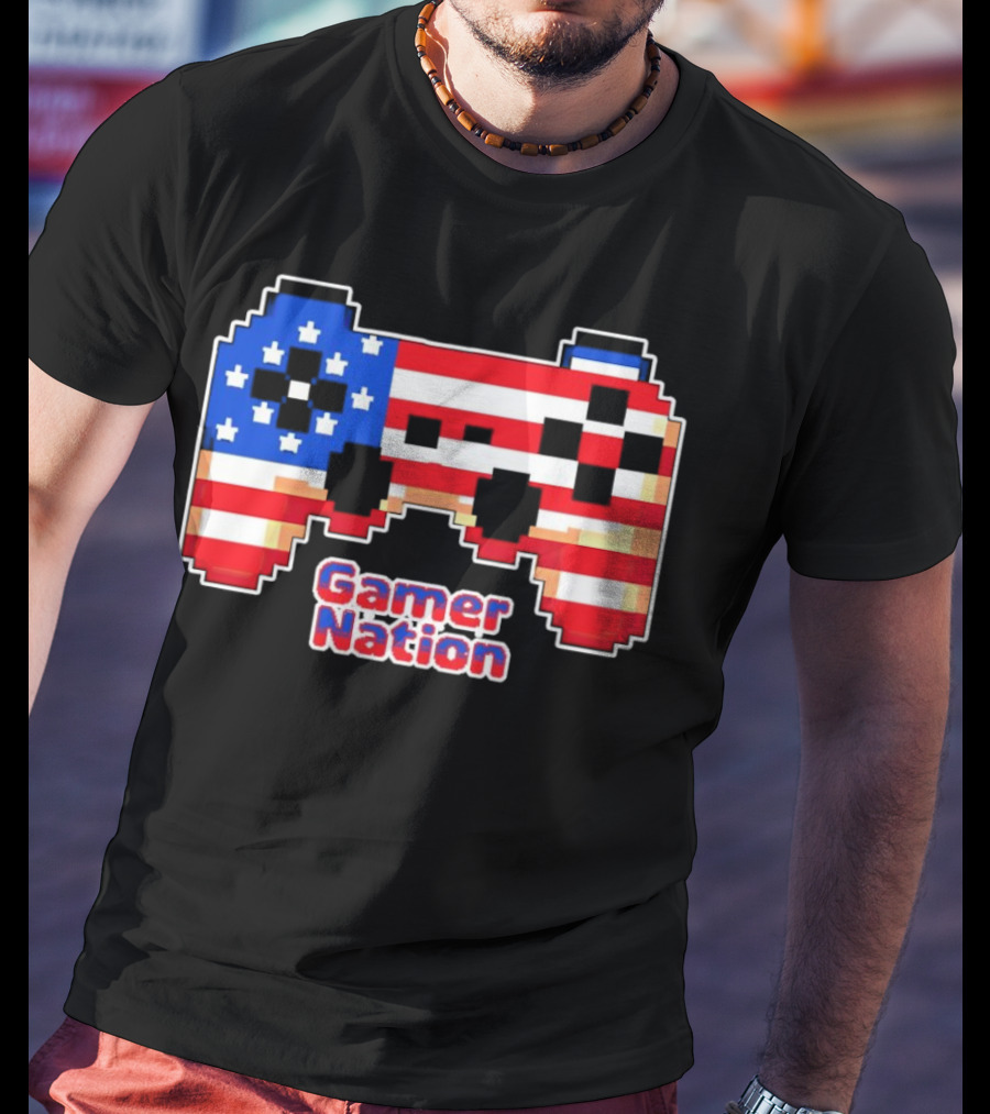 American Flag Pixel Art Gamer Nation Controller T-Shirt