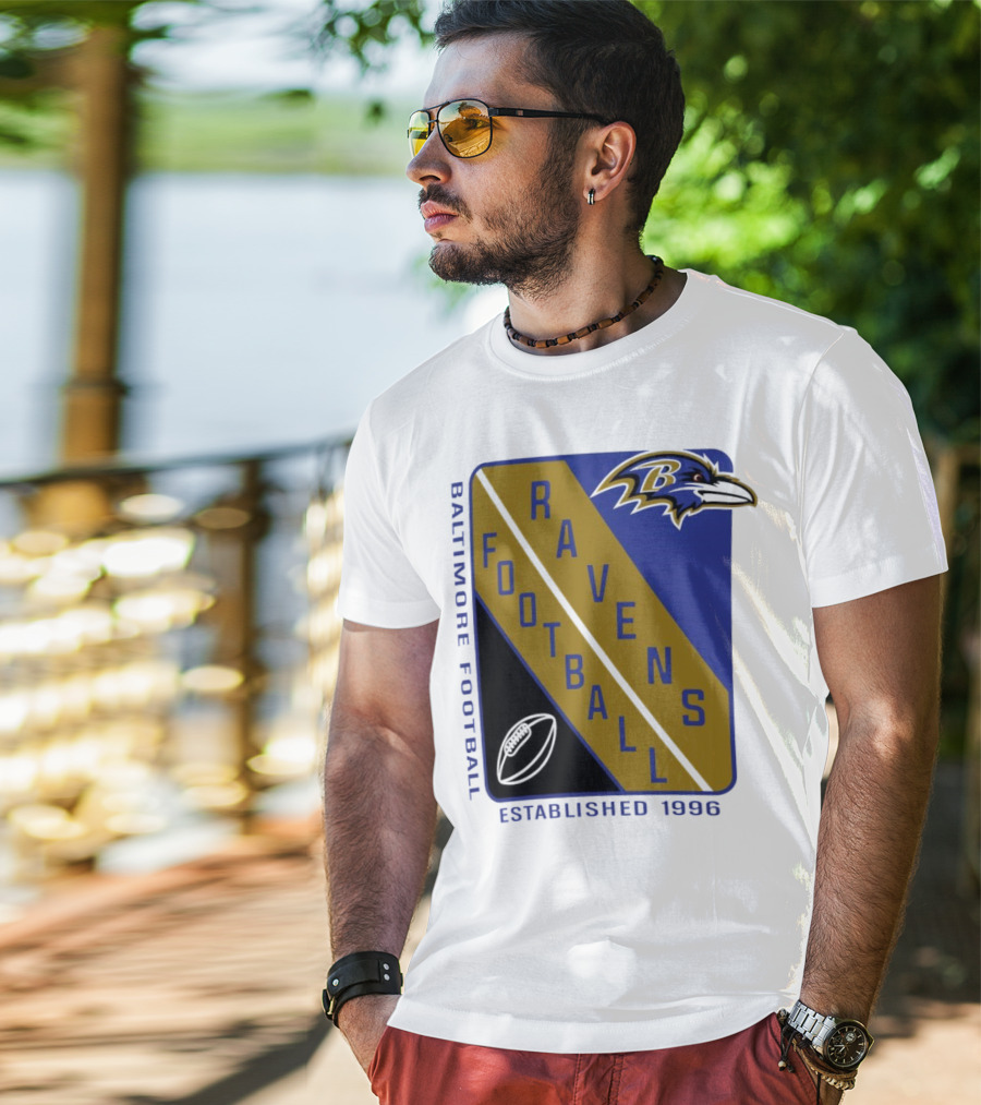 Baltimore Ravens Football Established 1996 Shield Logo Ravens Head T-Shirt