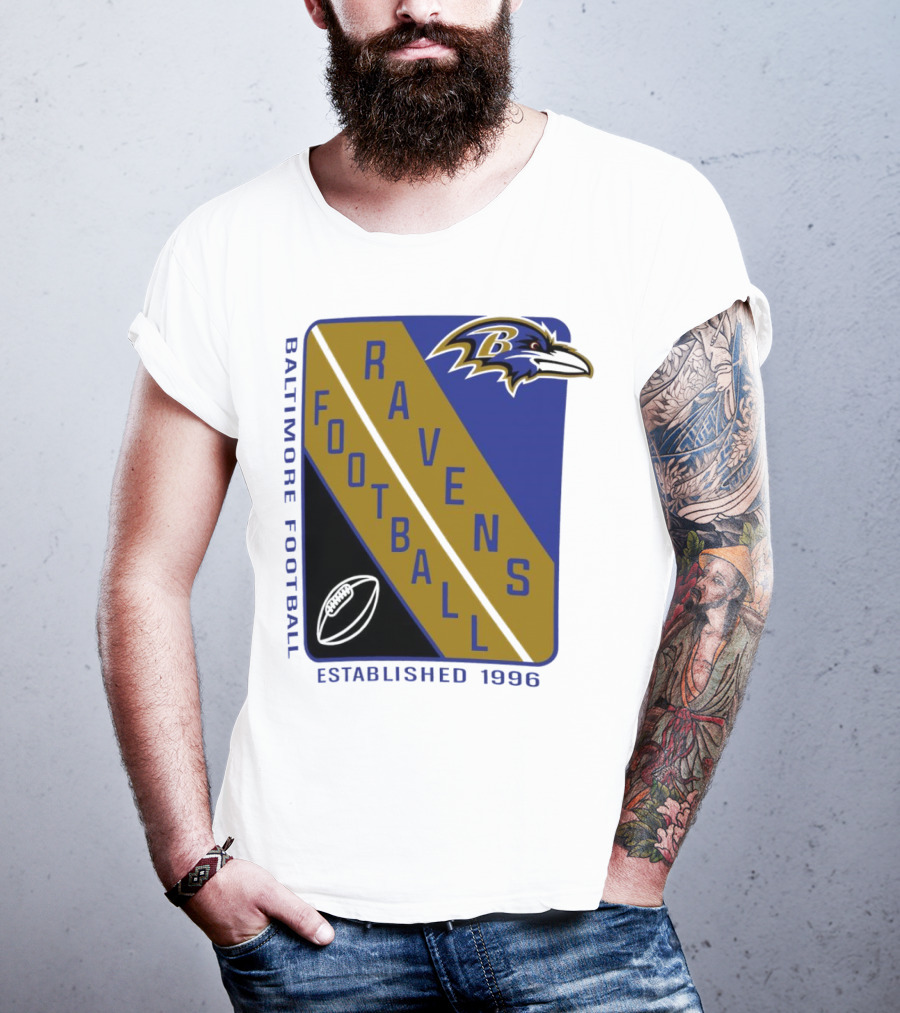 Baltimore Ravens Football Established 1996 Shield Logo Ravens Head T-Shirt