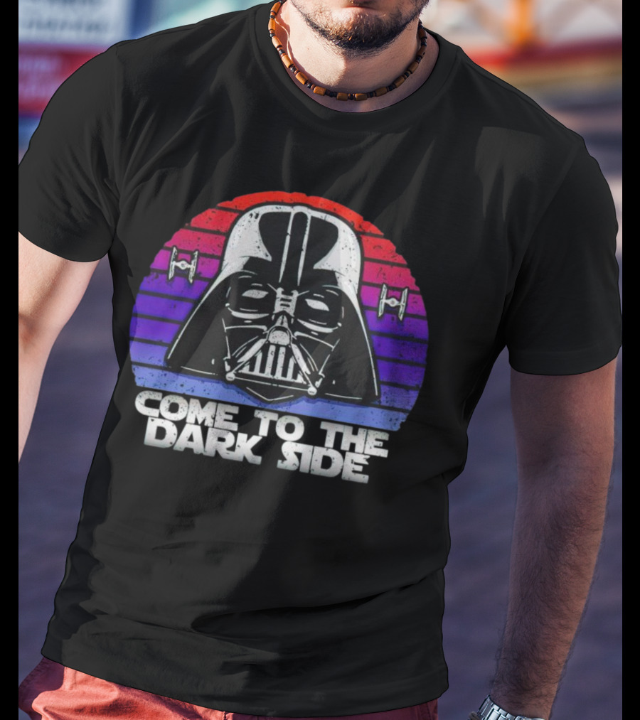Darth Vader Come To The Dark Side Retro Stripes With Tie Fighters T-Shirt
