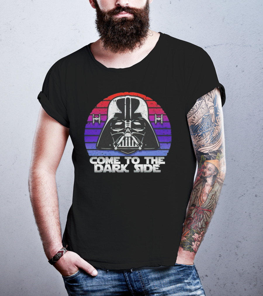Darth Vader Come To The Dark Side Retro Stripes With Tie Fighters T-Shirt