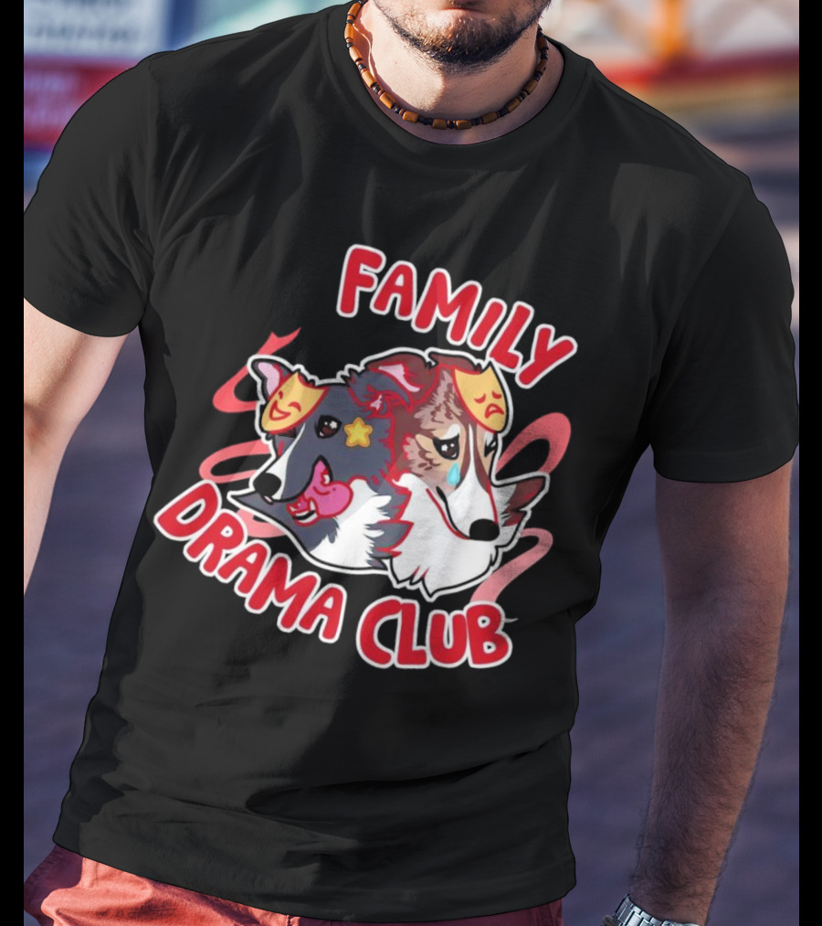 FAMILY DRAMA CLUB Dog Faces With Theater Masks T-Shirt