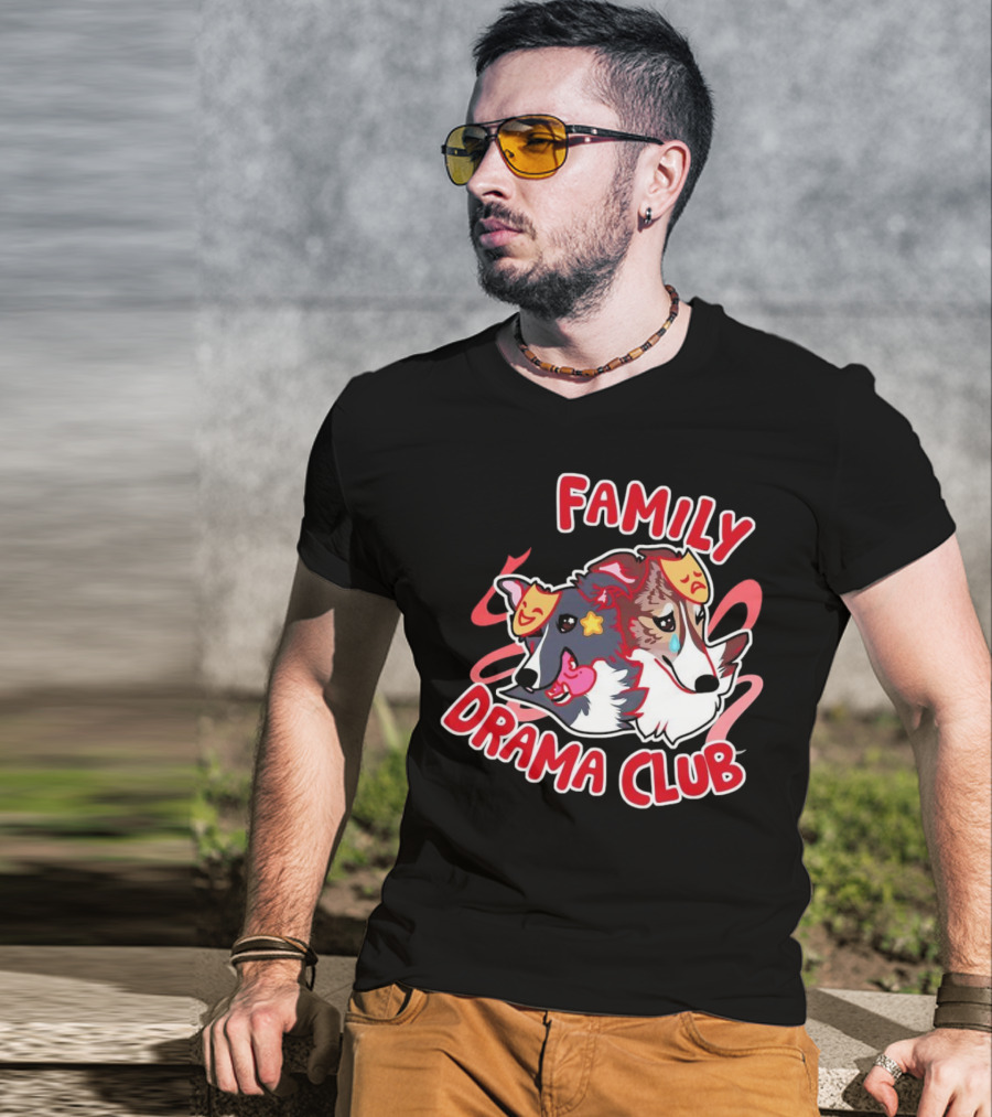 FAMILY DRAMA CLUB Dog Faces With Theater Masks T-Shirt
