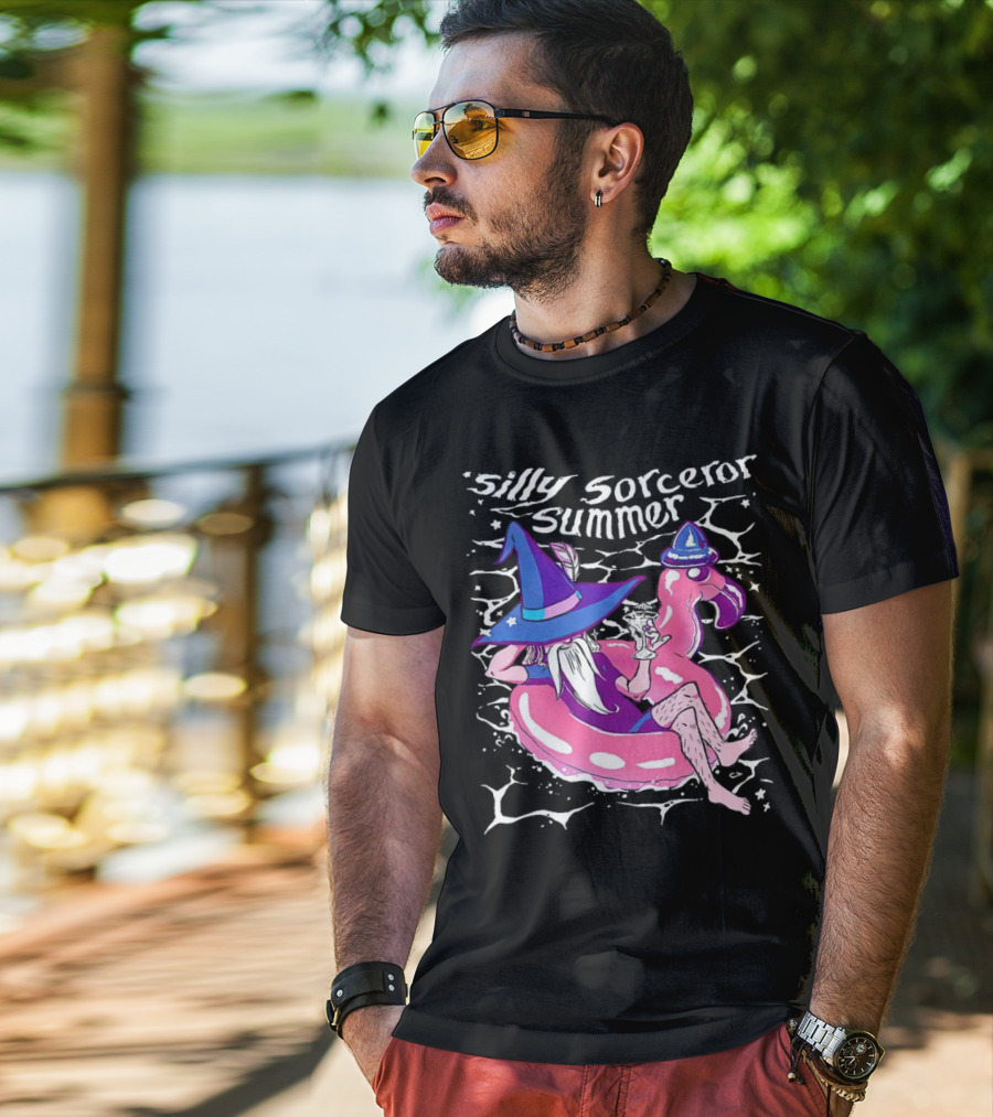 Silly Sorceror Summer Wizard In Flamingo Float With Sweet Tea T-Shirt