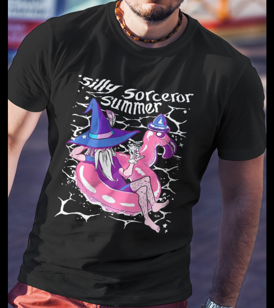 Silly Sorceror Summer Wizard In Flamingo Float With Sweet Tea T-Shirt