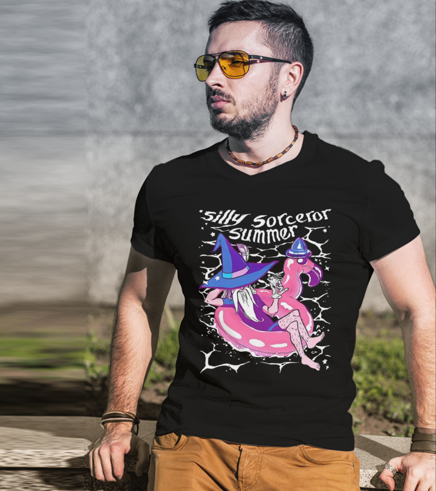 Silly Sorceror Summer Wizard In Flamingo Float With Sweet Tea T-Shirt