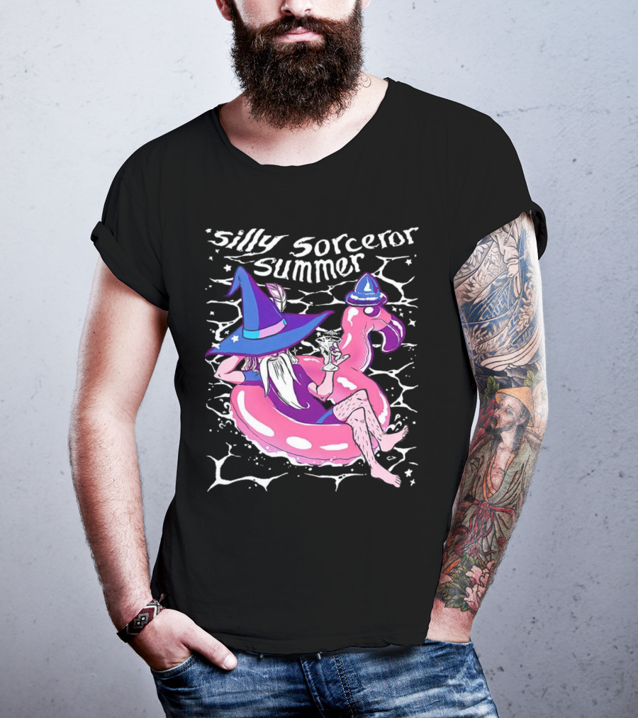 Silly Sorceror Summer Wizard In Flamingo Float With Sweet Tea T-Shirt