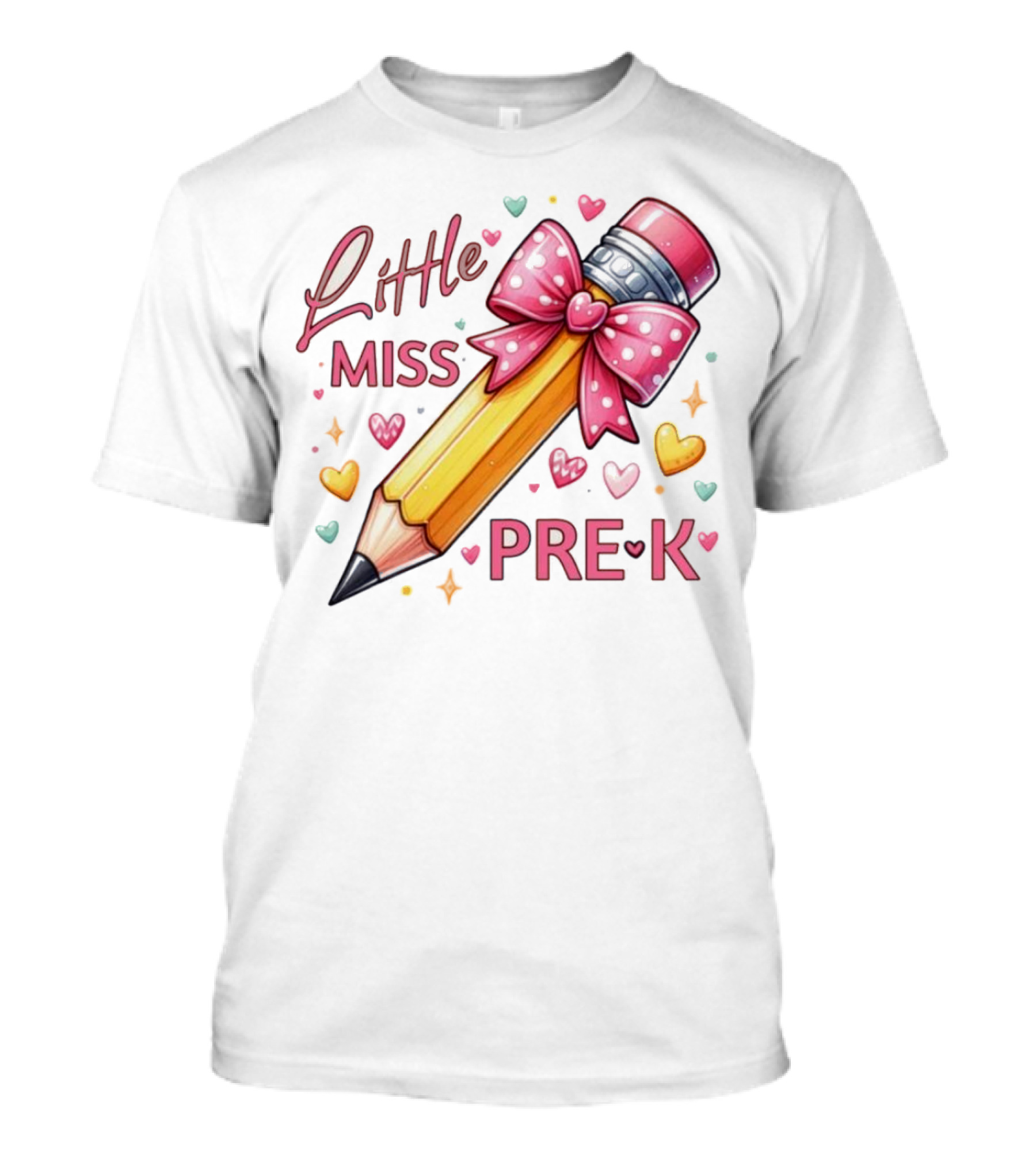 Little Miss Pre-K Pencil With Pink Bow And Hearts T-Shirt