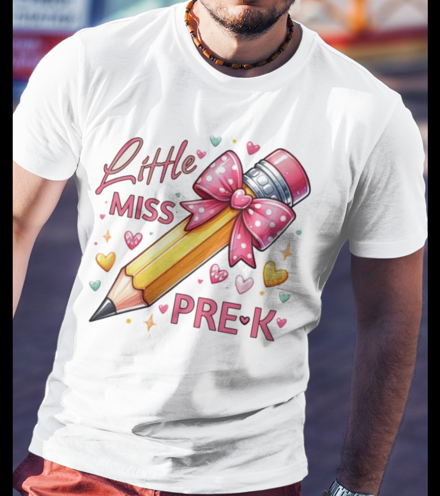 Little Miss Pre-K Pencil With Pink Bow And Hearts T-Shirt