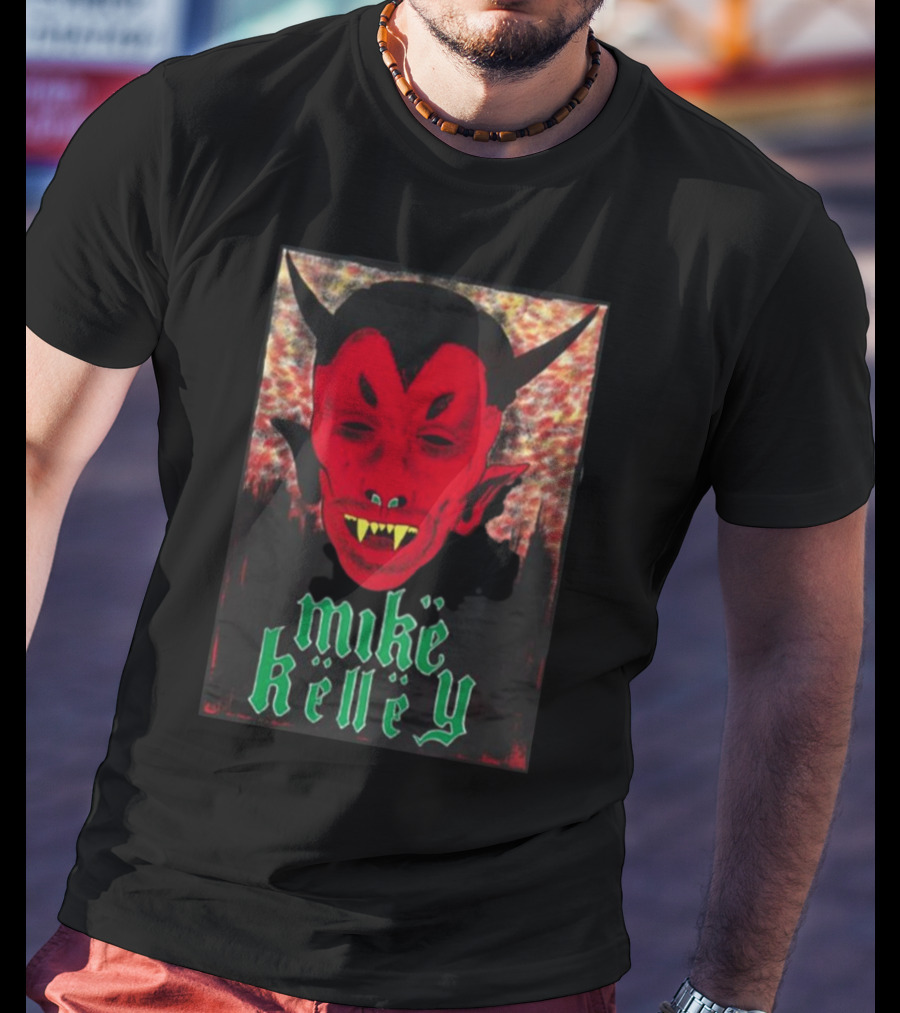 Mike Kelley Satan's Nostrils Devil Face Red With Green Gothic Text T-Shirt