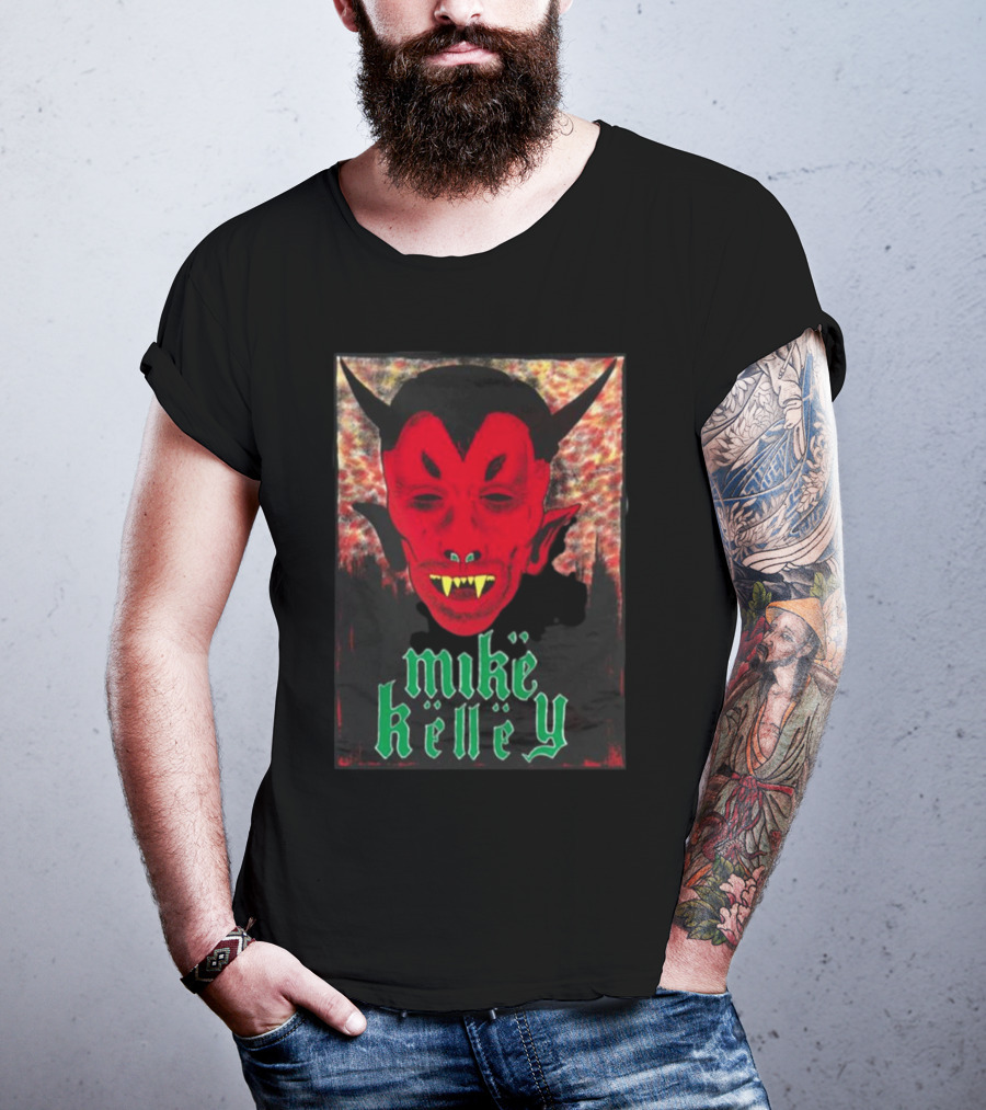 Mike Kelley Satan's Nostrils Devil Face Red With Green Gothic Text T-Shirt