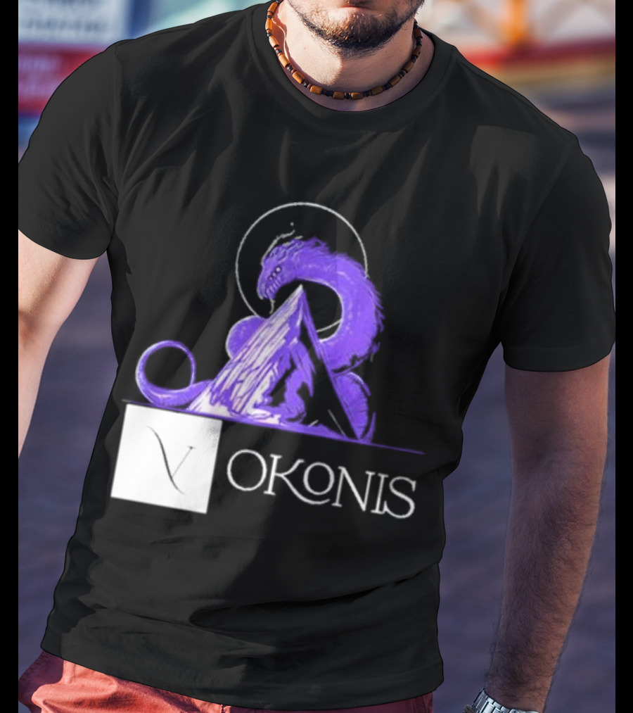 Vokonis Purple Dragon Coiled On Mountain Peak With Crescent Moon T-Shirt