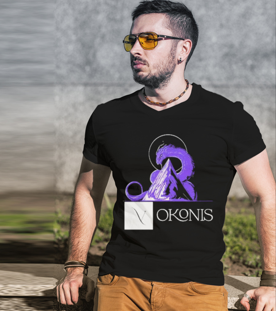 Vokonis Purple Dragon Coiled On Mountain Peak With Crescent Moon T-Shirt