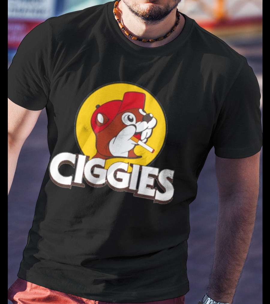 Ciggies Beanie Cap Cartoon Rodent Smoking T-Shirt