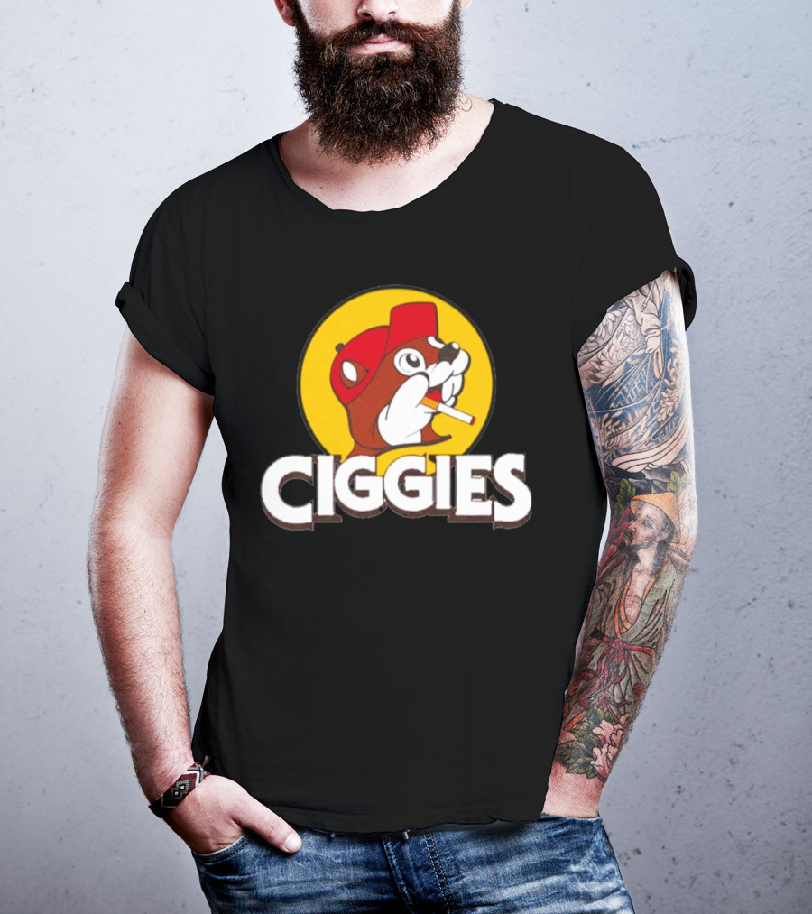 Ciggies Beanie Cap Cartoon Rodent Smoking T-Shirt
