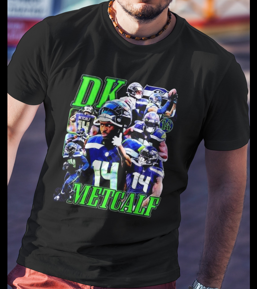 DK Metcalf Seattle Seahawks 14 Retro NFL Player Action Collage T-Shirt