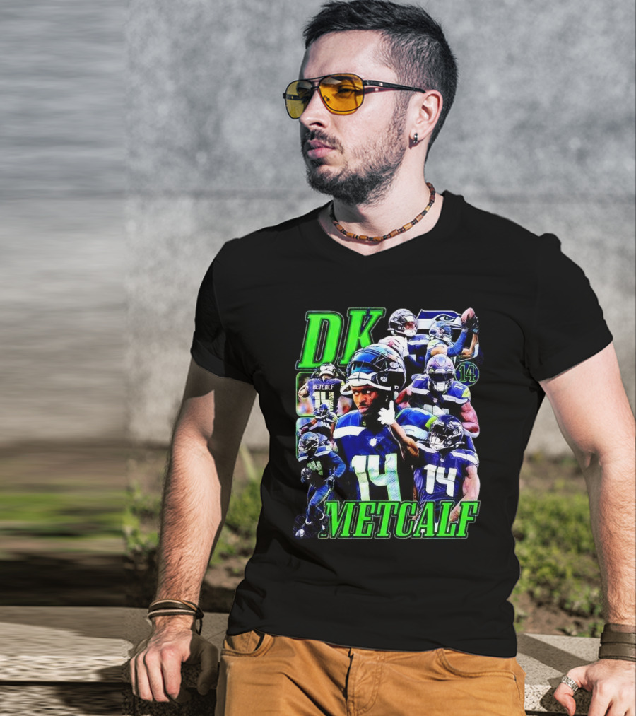 DK Metcalf Seattle Seahawks 14 Retro NFL Player Action Collage T-Shirt