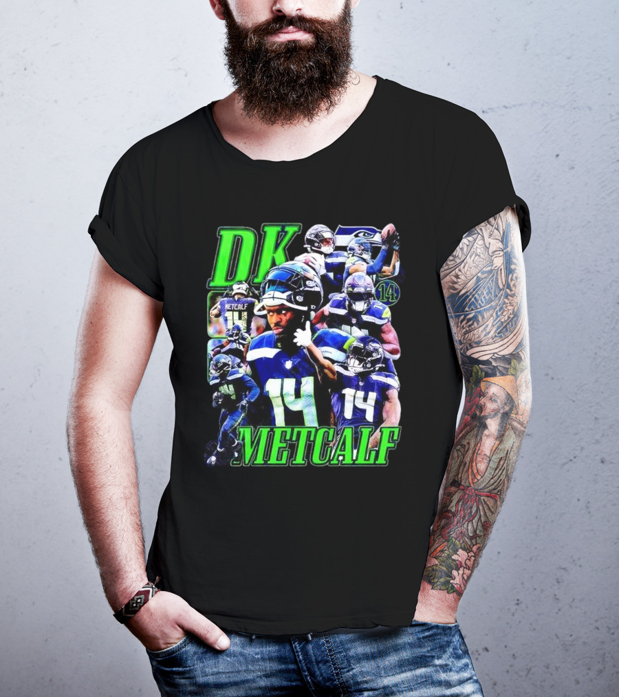 DK Metcalf Seattle Seahawks 14 Retro NFL Player Action Collage T-Shirt
