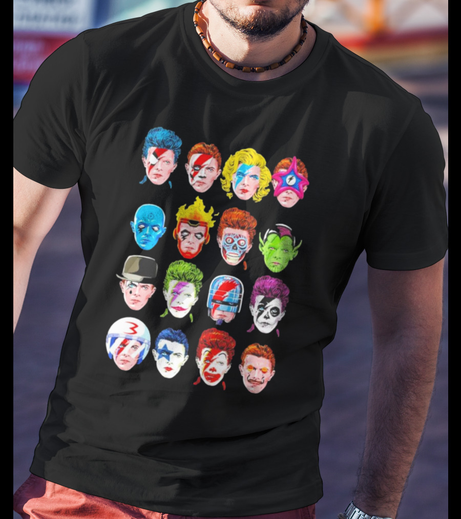 Ziggy Stardust Aladdin Sane Cartoon Pop Art Floating Heads T-Shirt