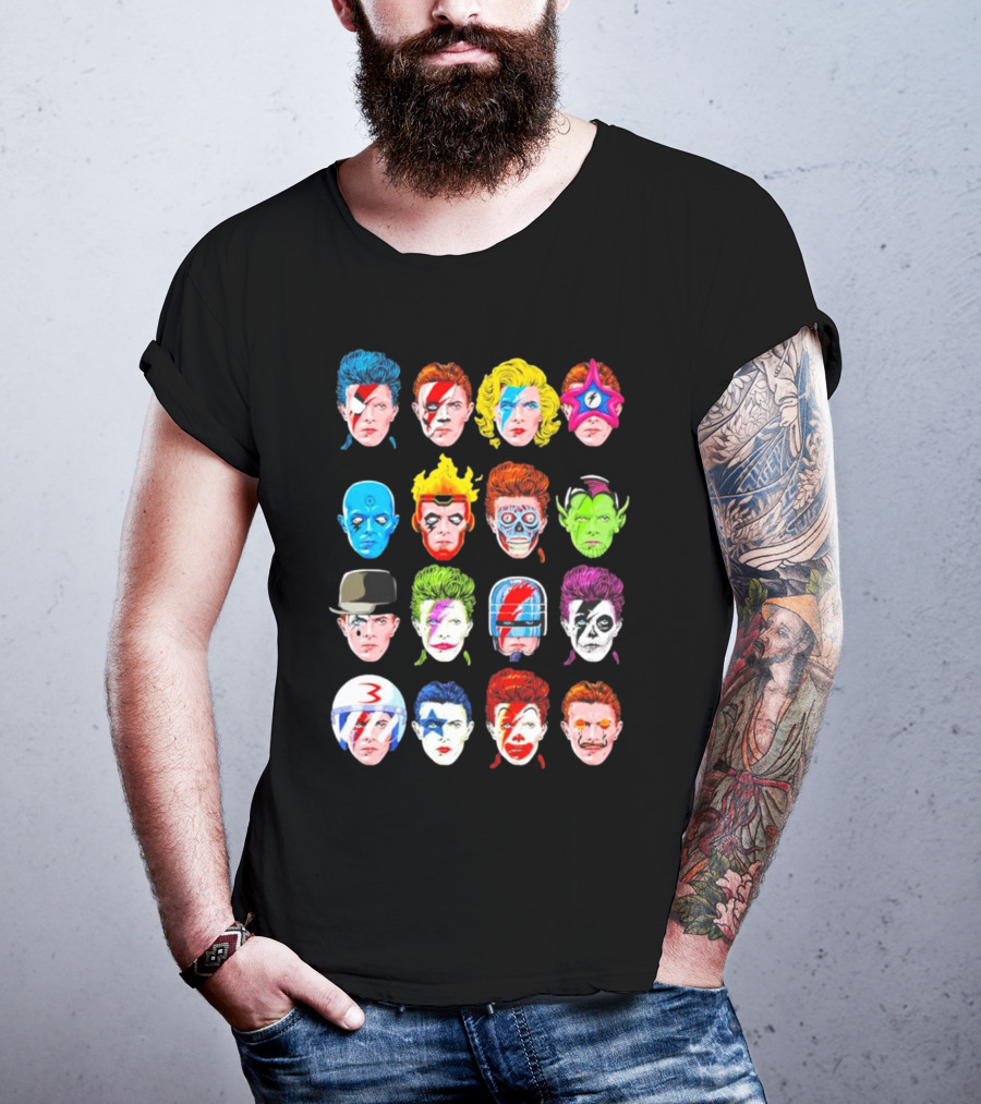 Ziggy Stardust Aladdin Sane Cartoon Pop Art Floating Heads T-Shirt