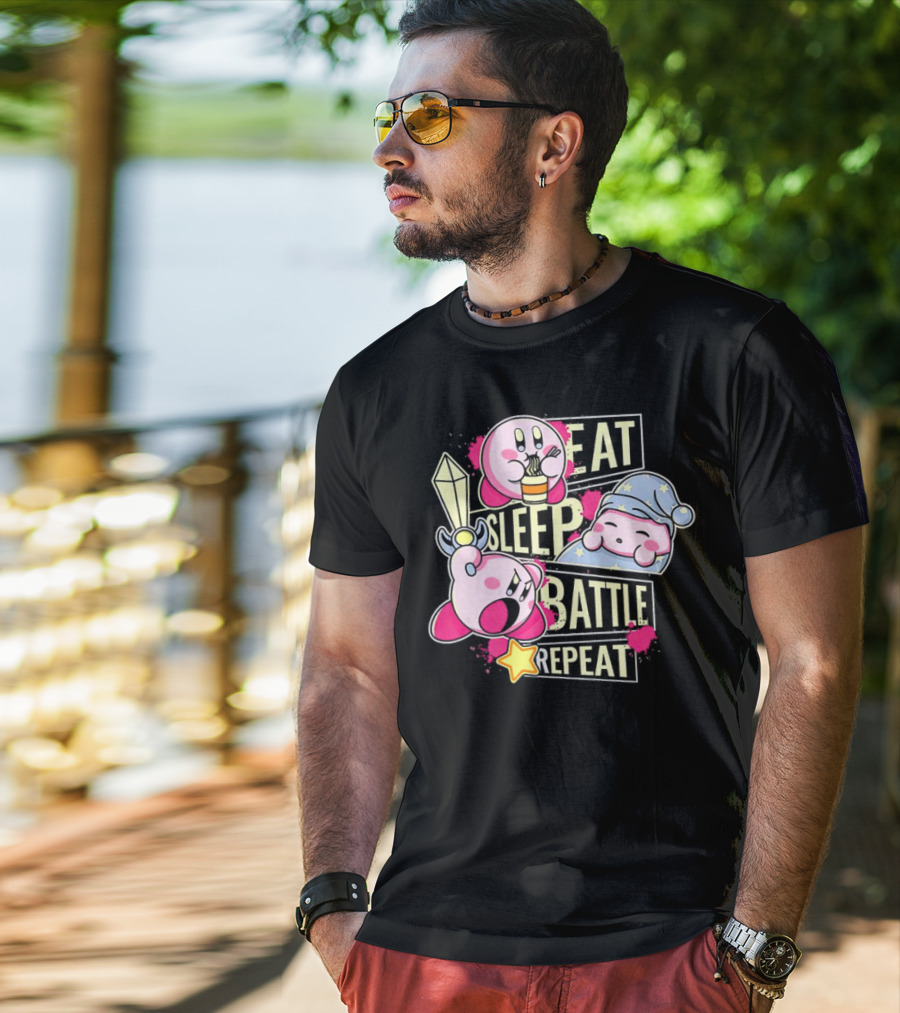 Kirby Eat Sleep Battle Repeat Game Life T-Shirt