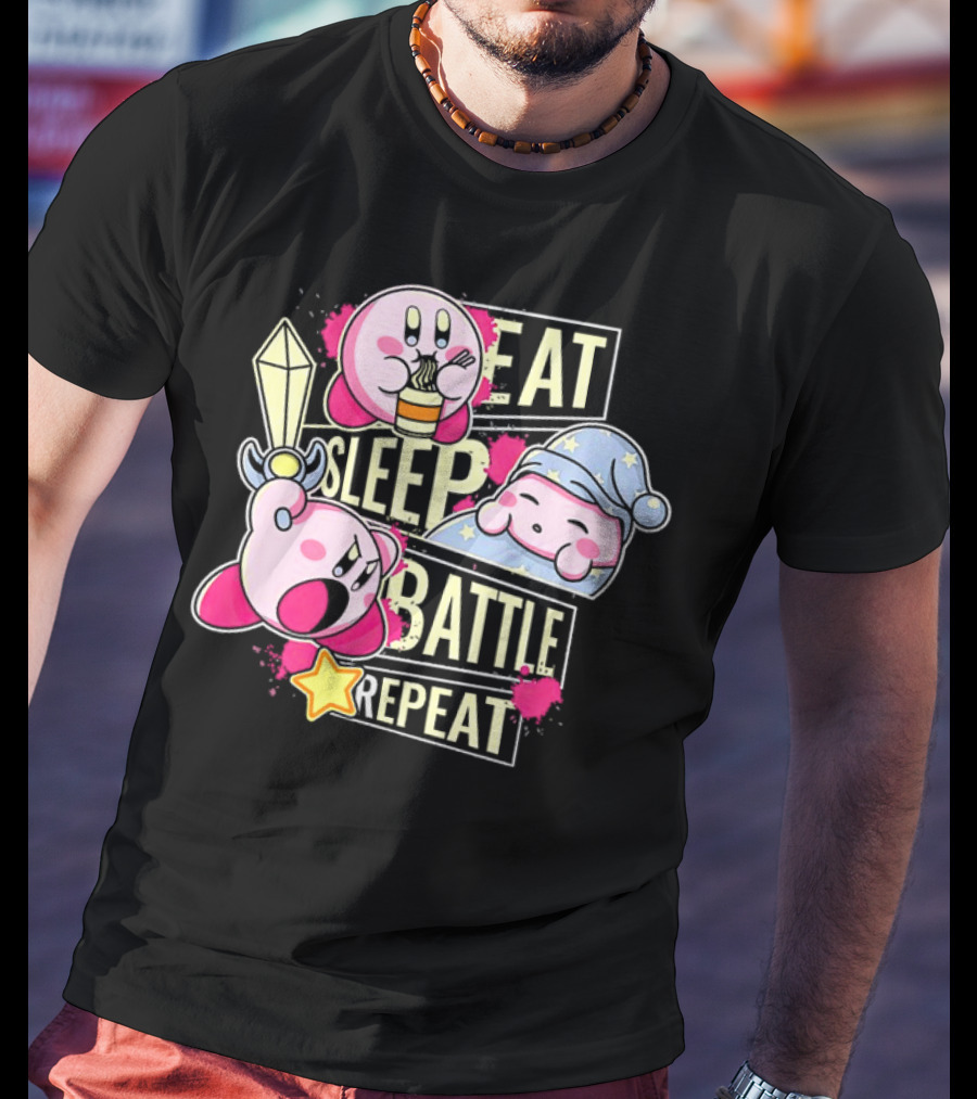 Kirby Eat Sleep Battle Repeat Game Life T-Shirt