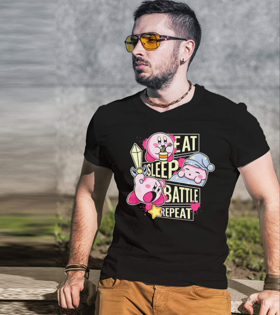 Kirby Eat Sleep Battle Repeat Game Life T-Shirt