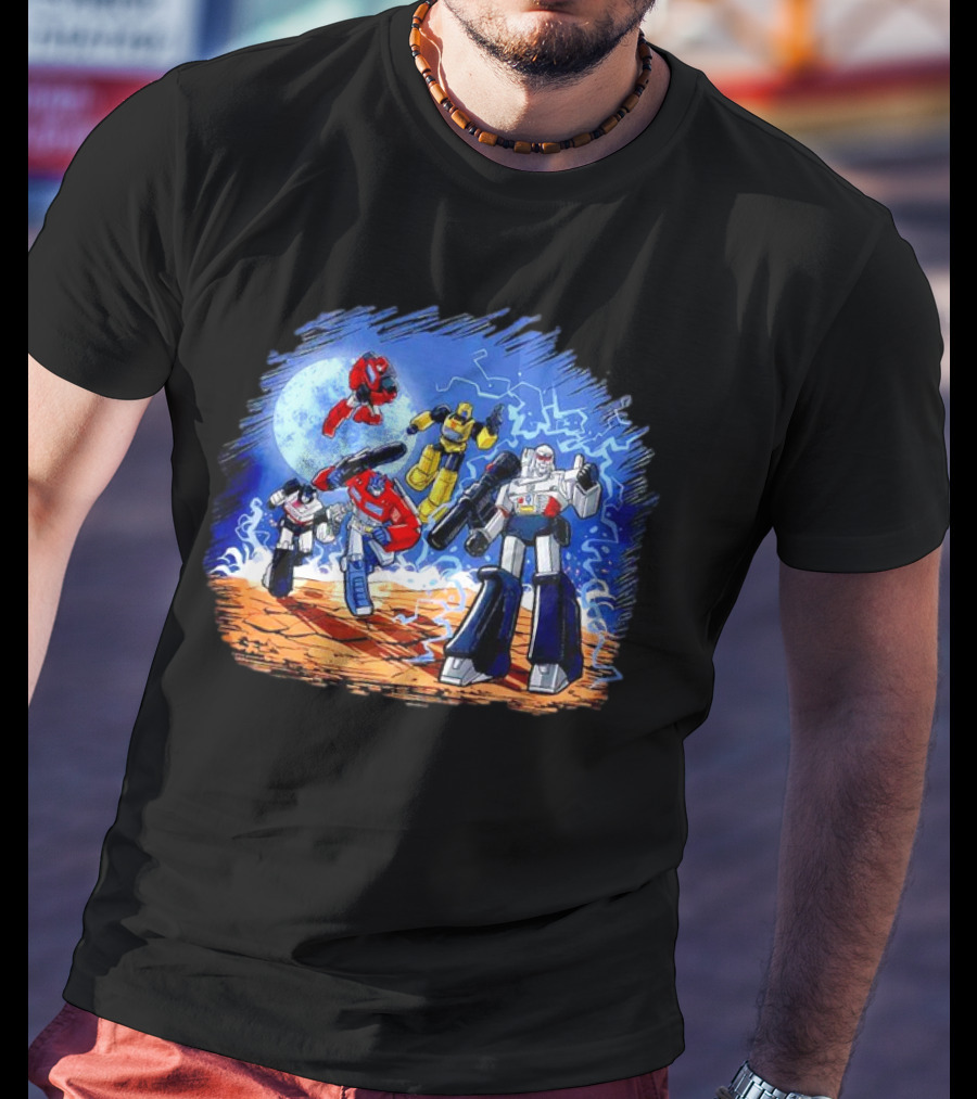 Transformers Bots Cartoon Battle Scene T-Shirt