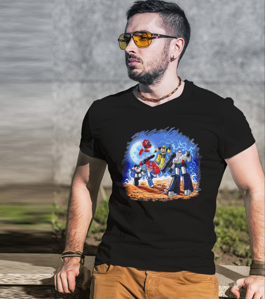 Transformers Bots Cartoon Battle Scene T-Shirt